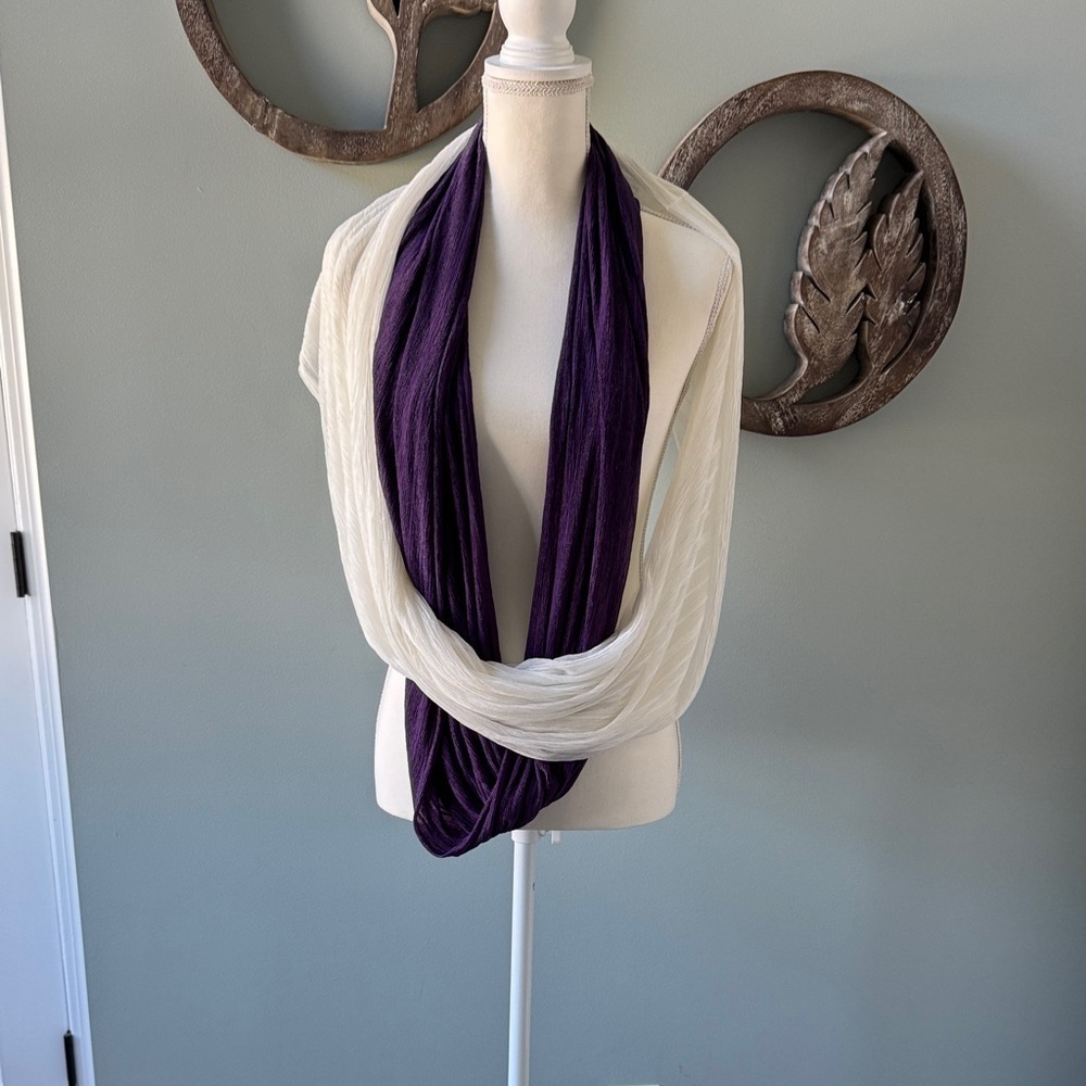 Two Elegant Infinity Scarves 1 Purple 1 Ivory